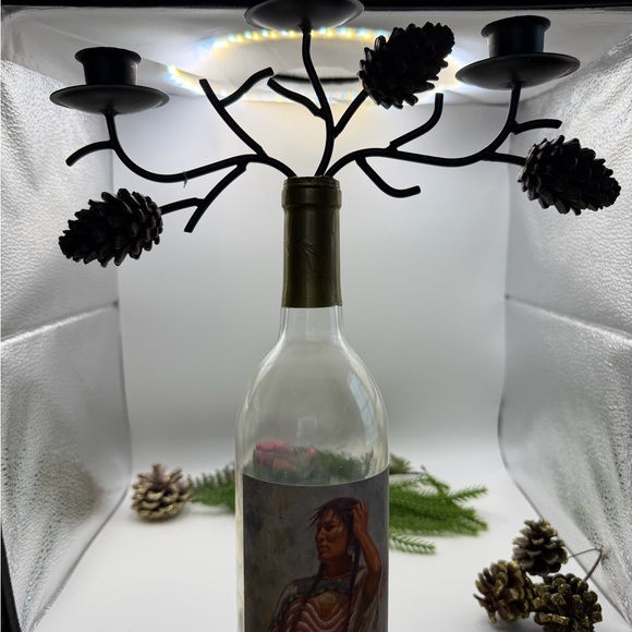 Rustic Metal Pinecone Wine Bottle Candle Stick Holder - Picture 10 of 17